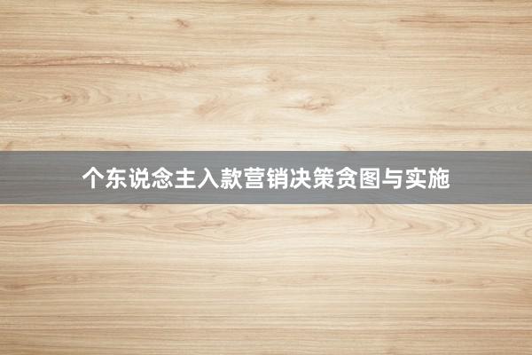 个东说念主入款营销决策贪图与实施